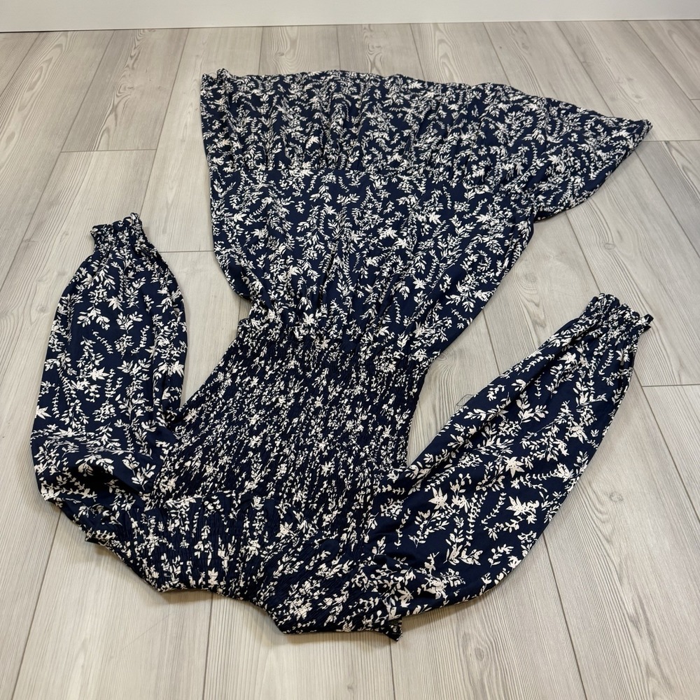 Anthropologie Moon River Ruffle Shirred Midi Dress Womens XS Blue White Floral - Picture 10 of 13